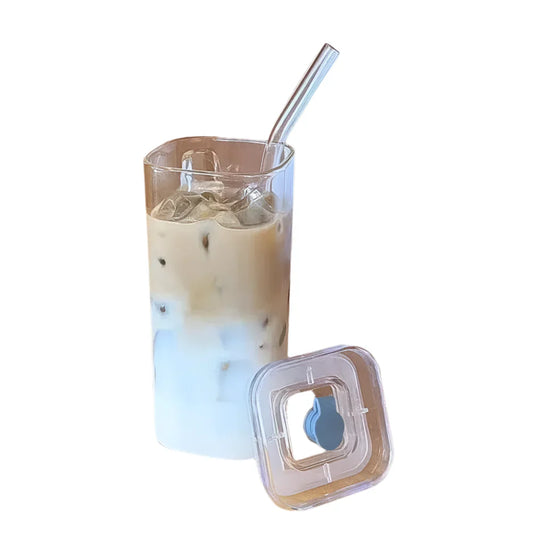 Glass Coffee Mug with Lid & Straw-0